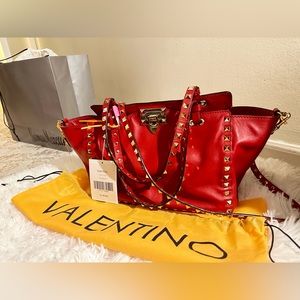 Mini Valentino Garavani Rockstud grainy calfskin bag color red